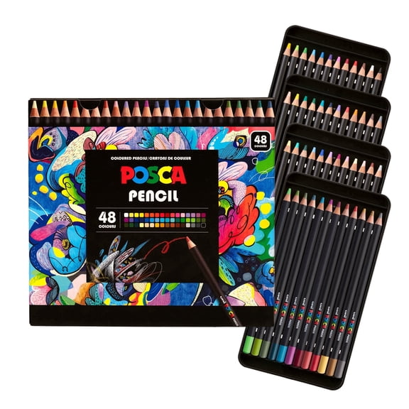 POSCA Colored Pencils, Soft Core, 4.0mm, Assorted Colors, 48 Count