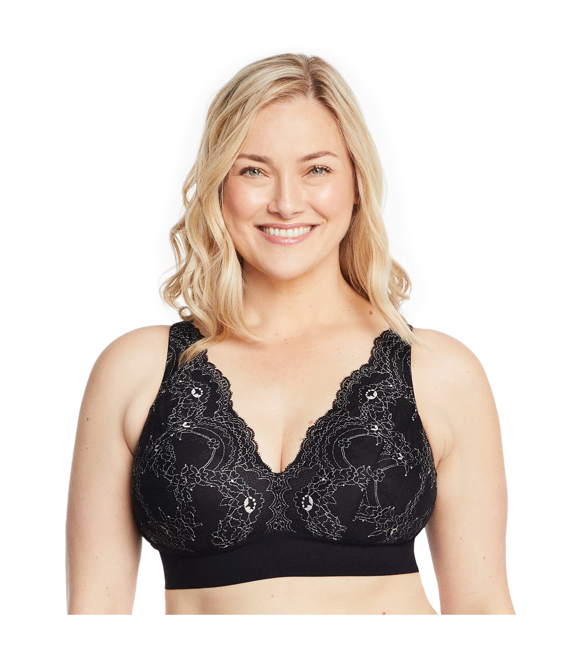 Glamorise Bramour Lexington Lace Plunge Bralette Wirefree Bra 7013 (Women's & Women's Plus)
