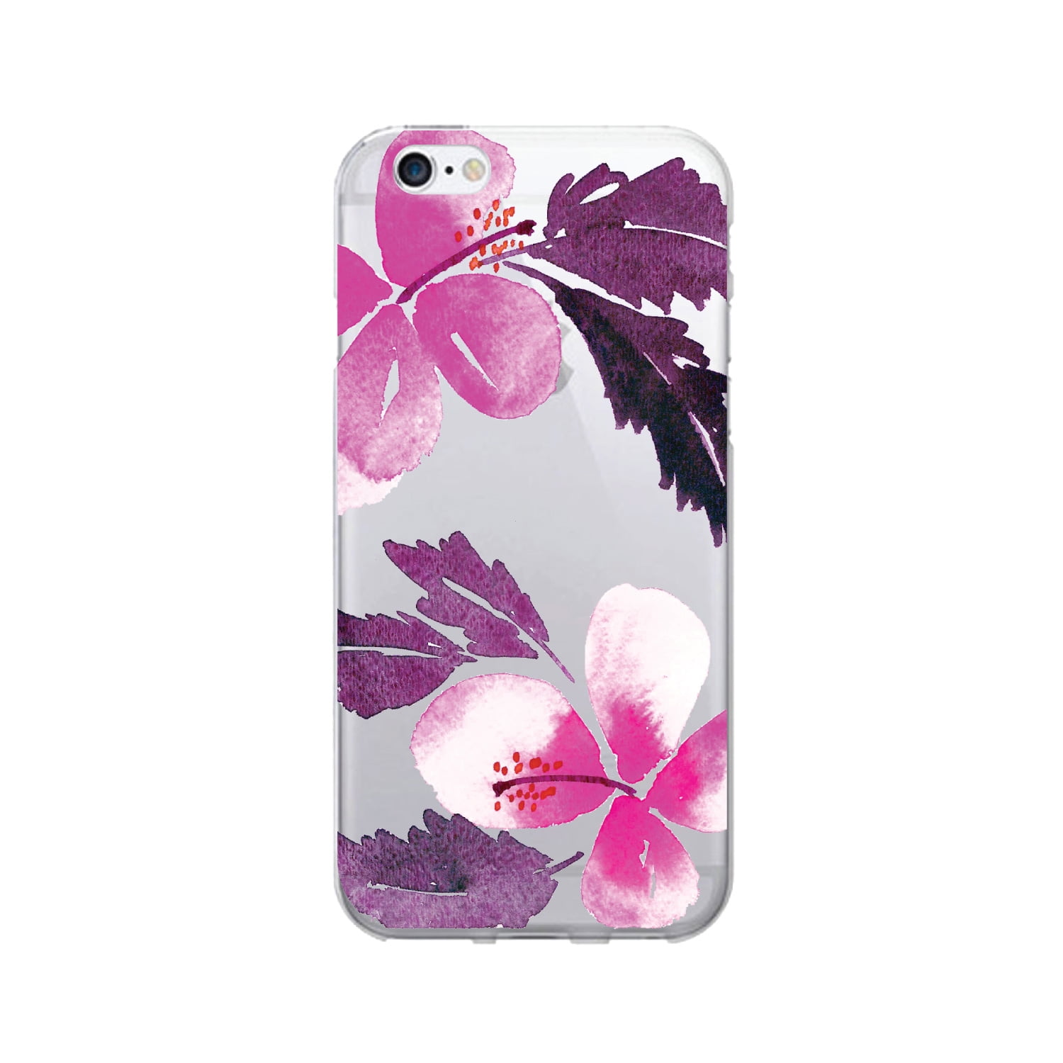 OTM Prints Clear Phone Case, Hibiscus Pink and Purple - iPhone 6/6s/7/7s