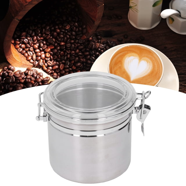 Coffee Container, Stainless Steel Coffee Container Sealed Storage Jar Airtight Canister with Locking Clamp for Kitchen Counter Sugar Caddy Tea Bean