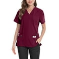 thumbnail image 3 of Womens Scrubs, Ladies' Lightweight Solid Color V Neck Multi Double Layer Pockets Side Slit Short Sleeved T Shirt 4Th Of July Crop Tops For Women Shirt Outfits (S, Deep Red) ZMTing, 3 of 3