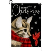 Christmas Cat Garden FlagVertical Double Sided Merry Christmas Cardinal Bird Farmhouse Winter Holiday Outside Decorations Black Yard Flag
