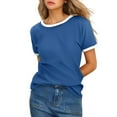 thumbnail image 1 of T-shirt à Manches Courtes et Col Rond Uni pour Femmes avec Garniture Contrastée, T-Shirts Unis à Manches Longues, T-Shirt pour Femmes en Pack, Haut Raglan pour Femmes, Shorts Actifs pour Femmes, T-Shirt pour Femmes, Tuniques Moyennes pour Femmes, 1 of 4