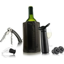 Vacu Vin Wine Essentials Gift Set in Black - Wine Saver Pump, 2 x Vacuum Bottle Stoppers, Wine Cooler, Waiter's CorkScrew, Wine Server Crystal