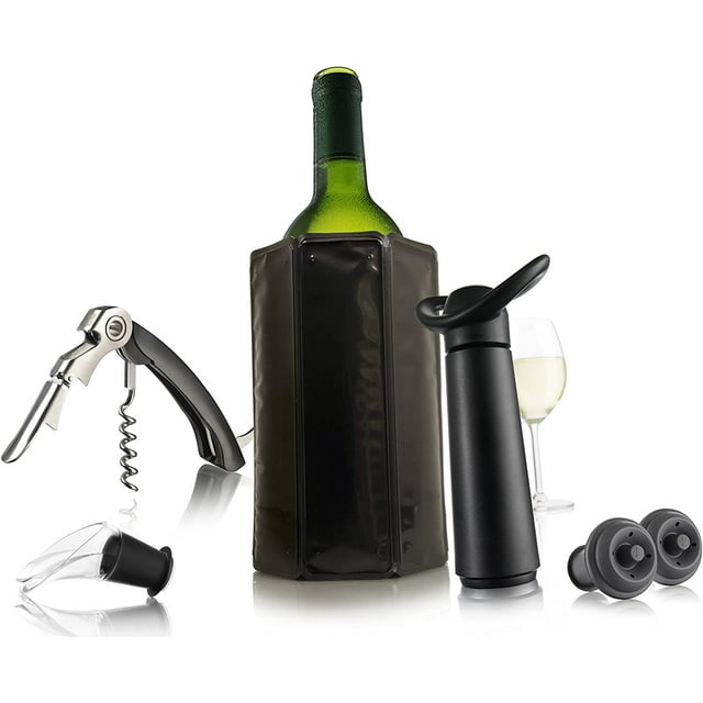 Vacu Vin Wine Essentials Gift Set in Black Wine Saver Pump, 2 x