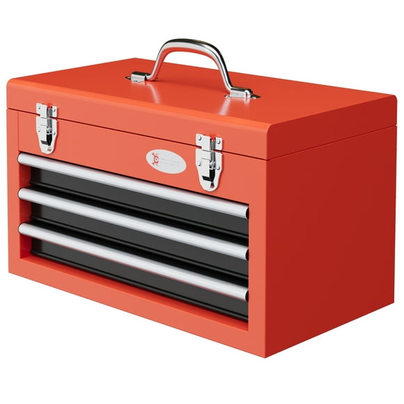 DURHAND 3 Drawer Tool Box with Metal Latch Closure Portable Tool Chest Red