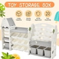 thumbnail image 6 of Children's Storage Organizer with with 17 Bins and 4 Bookshelves, Multi-functional Nursery Organizer with HDPE Shelf and Bins, Toy Storage Cabinet Unit for Bedroom, Lvingroom and Playroom, Grey, 6 of 7