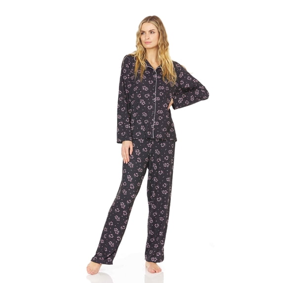 EZI Womens Long Sleeve Floral Super Soft Stretch Fleece Pajamas