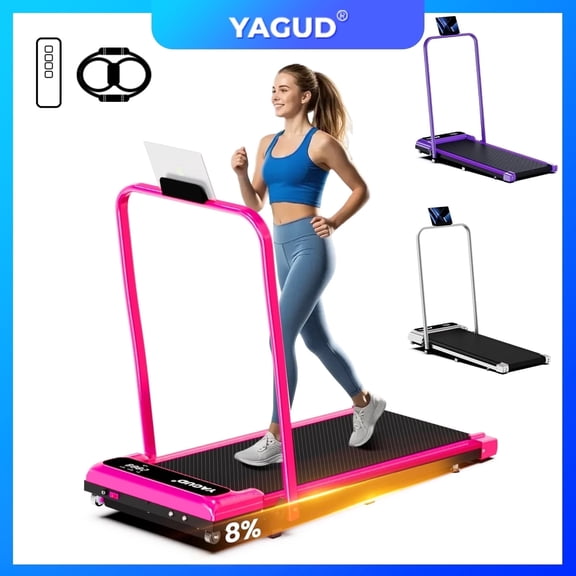 Yagud Walking Pad Treadmill with Handle Bar and Adjustable Incline, 3.8HP Portable Electric Treadmills with Wheels for Home, Home Treadmills with Incline, 0.5-3.8MPH, Bright Red