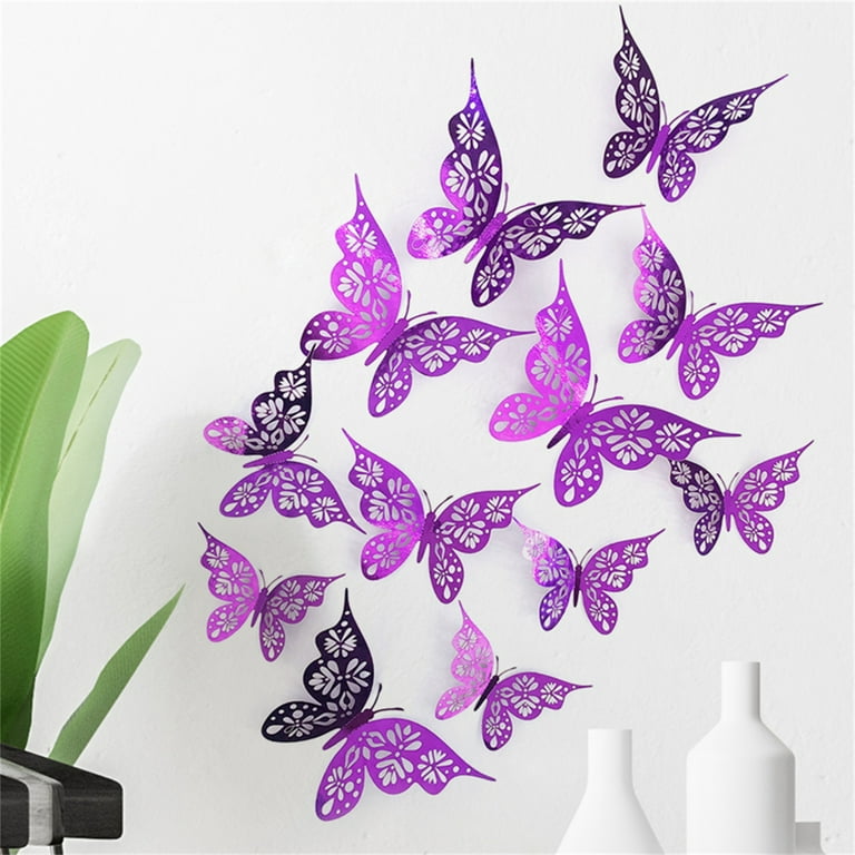 12PC/set 3D Hollow Butterfly Cake Decoration Wall Décor Butterfly Decor  Hollow Carving Butterfly Party Cake Decorations
