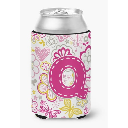 

Letter Q Flowers and Butterflies Pink Can or Bottle Hugger