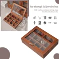 thumbnail image 2 of Wooden Watch Display Box with Transparent Lid Vintage Rings Earrings Showcase Multifunctional Portable Stackable Women Suppiles (9 grids), 2 of 6