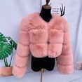 thumbnail image 2 of Chaqueta corta de piel sintética para mujer, abrigo mullido de piel sintética rosa, 3 filas grandes, de lujo, a la moda, de alta calidad, 2 of 5