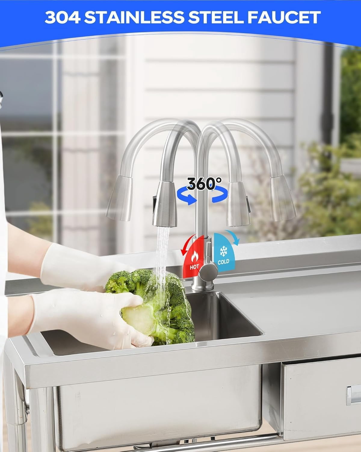 Accreate 39 Inch Single Bowl Stainless Steel Utility Sink, Free Standing Unit with Drawer, Workbench, Storage Rack, Faucet & Full Plumbing Set