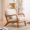 thumbnail image 3 of IVV Linen Upholstered Accent Chair with Solid Wood Frame, Modern Lounge Armchair with Waist Pillow, Comfy Reading Sofa Chair for Living Room Bedroom Small Spaces (Off White), 3 of 9