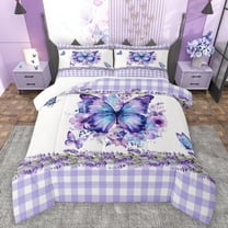 Castle Fairy 3-Piece Queen Size Comforter Set, Butterfly and Plaid Floral Print