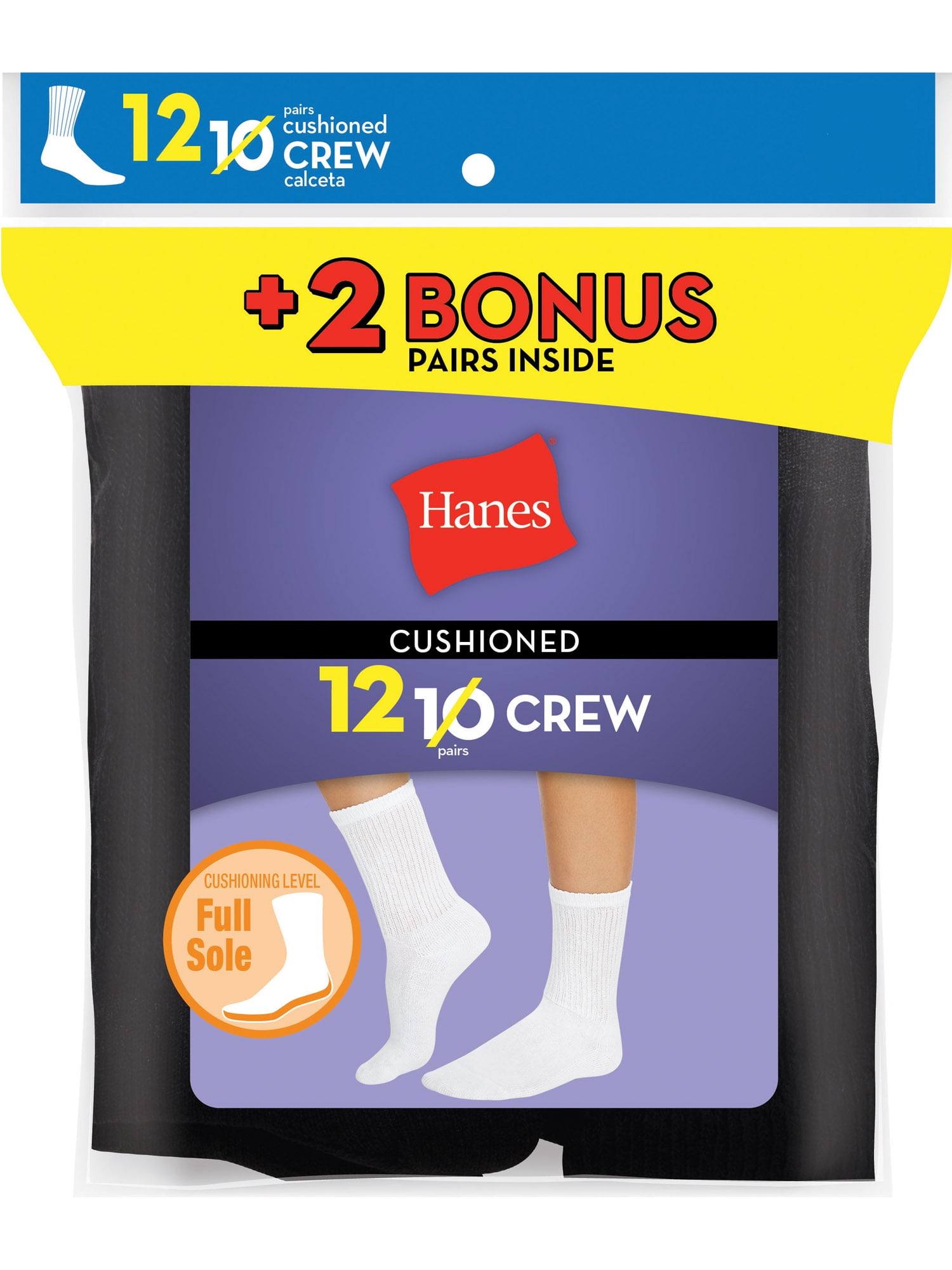 Hanes Women's Cushioned Crew Athletic Socks, 10+2 bonus pack