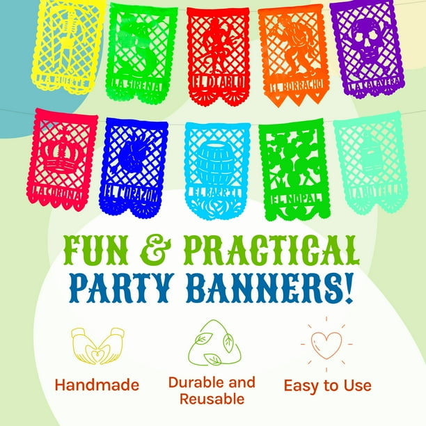 La Loteria Papel Picado Banner Plastic , 20 ft Streamers (10 FT x 2) Set of  2 Cinco de Mayo Party Decorations - TexMex Fun Stuff - Walmart.com