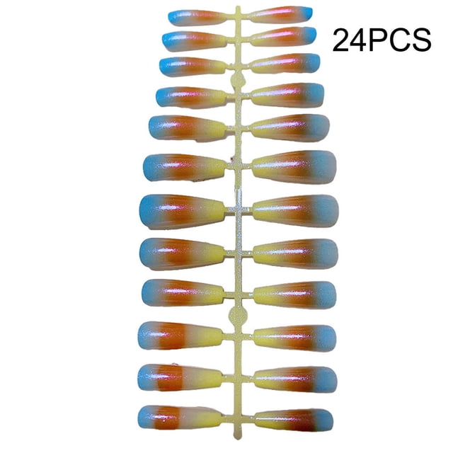 24 Pieces False Nails Coffin Design Full Cover Elegant Press-on Gradient Style Artificial Nail Tips Fingernail Accessory for DIY ch04