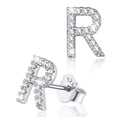 thumbnail image 1 of Silvora Pendientes pequeños de plata esterlina con inicial de circonita cúbica Pendientes con letra R Regalo de cumpleaños de Navidad para su mamá, novia e hija, 1 of 8