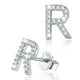 thumbnail image 1 of Silvora Pendientes pequeños de plata esterlina con inicial de circonita cúbica Pendientes con letra R Regalo de cumpleaños de Navidad para su mamá, novia e hija, 1 of 8