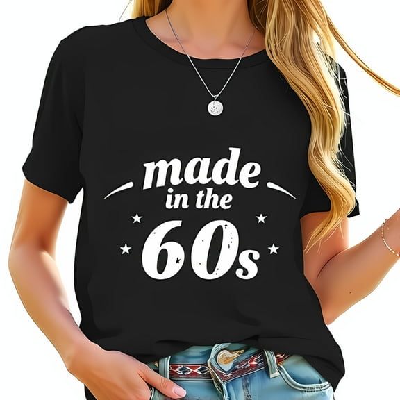 Retro 'Made in the 60s' Graphic Cotton Short Sleeve T-Shirt with Stars - Vintage Style Tee for Casual Wear