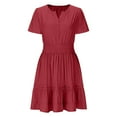 thumbnail image 5 of Trendy SMihono Women's Casual Dresses 2025 Summer Fall V Neck Short Sleeve Sundress Smocked Waist A Line Tiered Mini Dress Wine XXL, 5 of 9