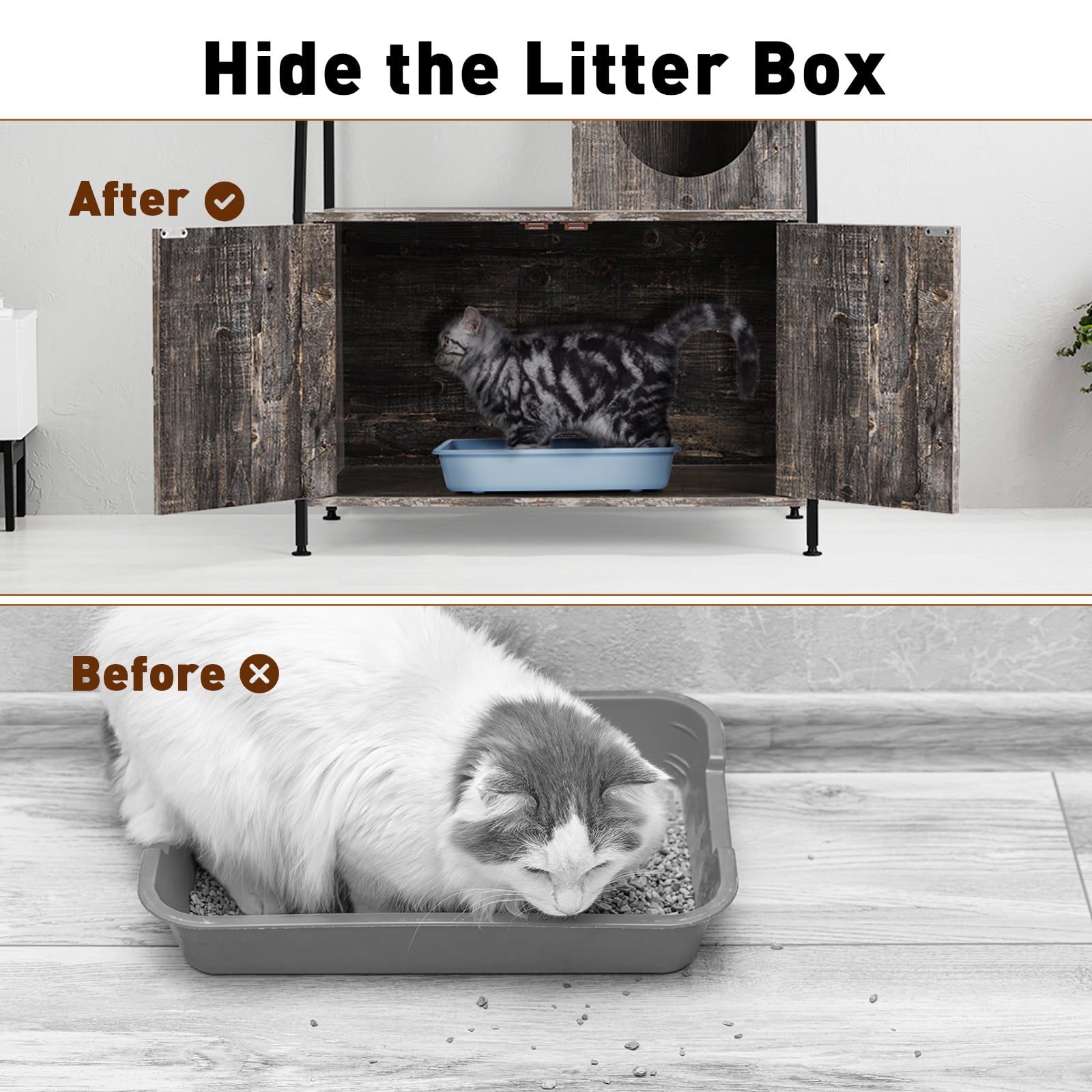 Nightstand Hidden Litter Box Side Table with Charging Post Gray