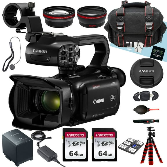 Canon XA60 Professional UHD 4K Camcorder   AUX Wide Angle And Telephoto Lens   2PC 64 GB Memory   Hand Grip Tripod   More (19pc Bundle) (International Version)
