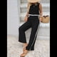 thumbnail image 5 of Conjunto de Dos Piezas de Verano para Mujer, Sin Mangas, con Tirantes Finos, Espalda Abotonada y Pantalones Anchos de . Negro XL, 5 of 10