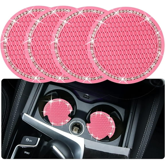 Cute Cup Holder Coasters for Your Car with Fingertip Grip, Car Drink Coaster,Auto Accessories for Women & Men,Pack of 4 (Pink)
