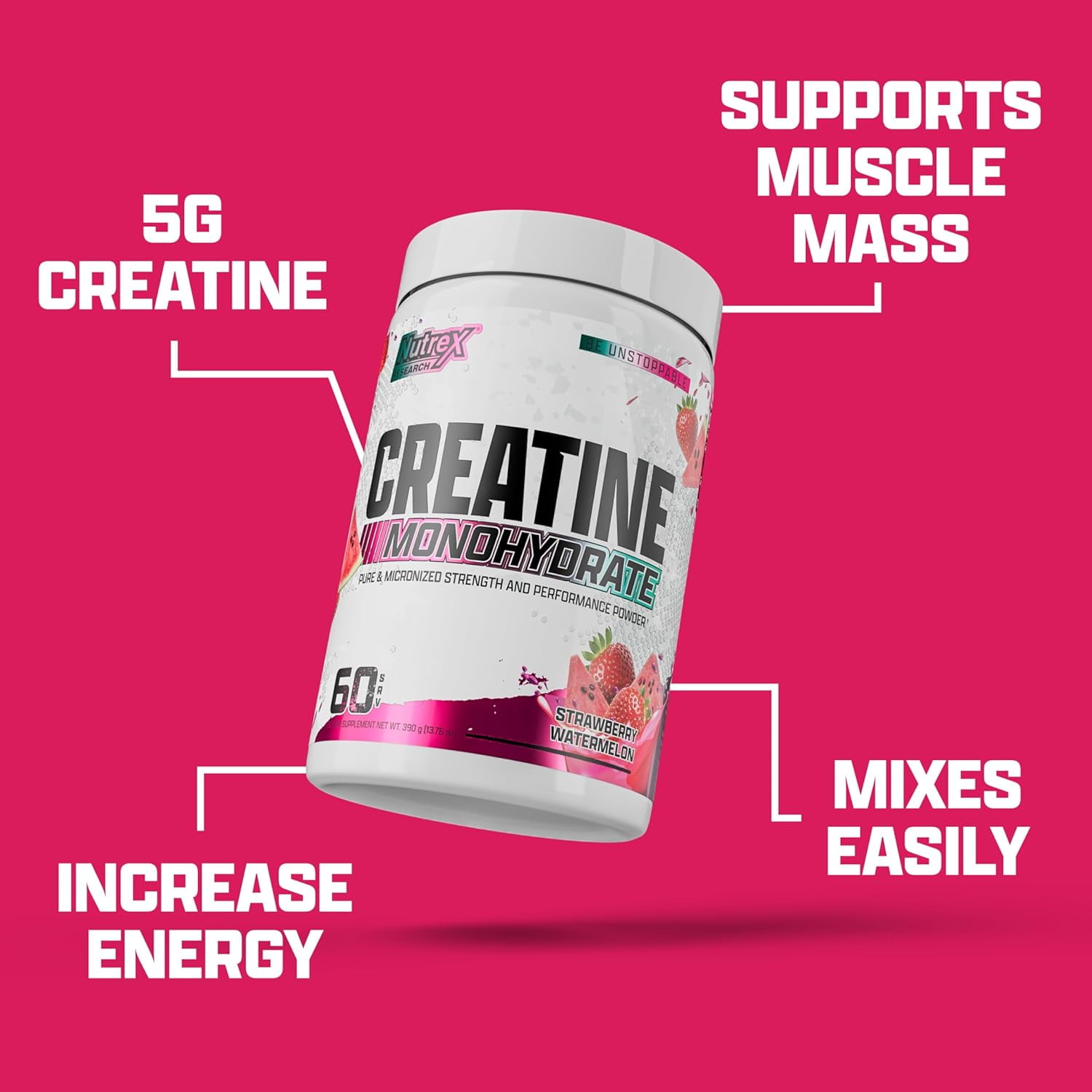 Nutrex Research Strawberry Watermelon Creatine Monohydrate Powder 60 Servings