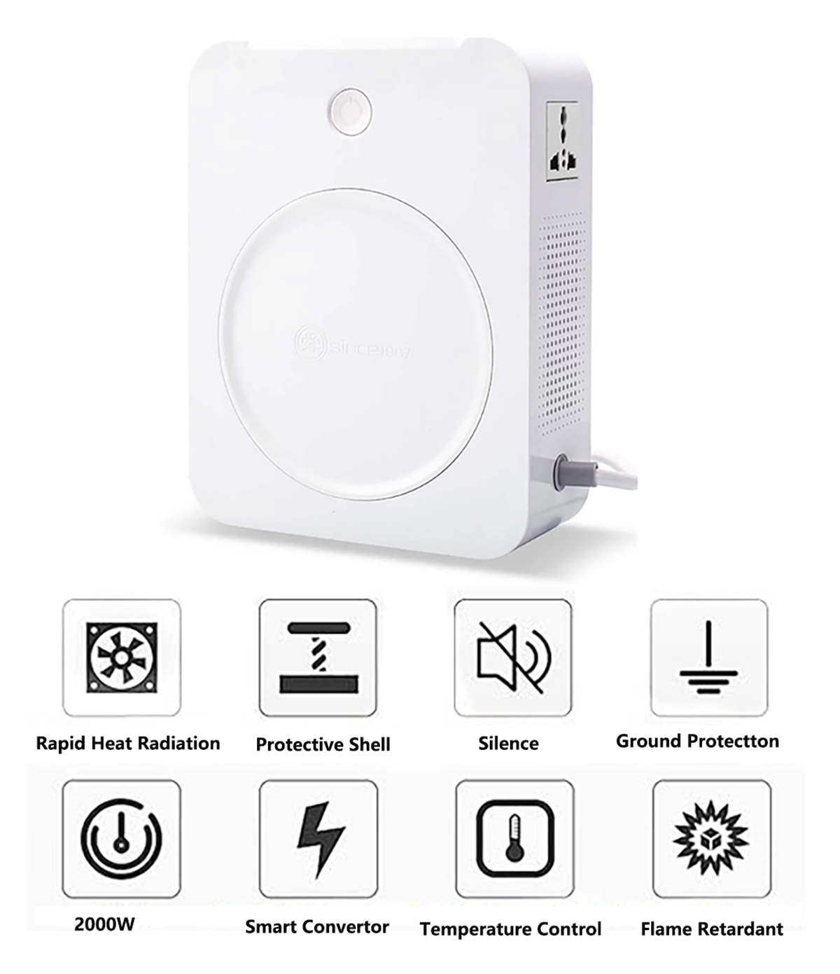 Petoto 2000W Step Up Transformer 110V to 220V Voltage Converter with Circuit Breaker Protection, White