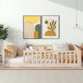 thumbnail image 2 of Twin Size Floor Bed, Solid Pine Wood Platform Bed Frame with Fence Guardrails & Slats System, Multifunctional Floor Playpen Bed, Natural, 2 of 8
