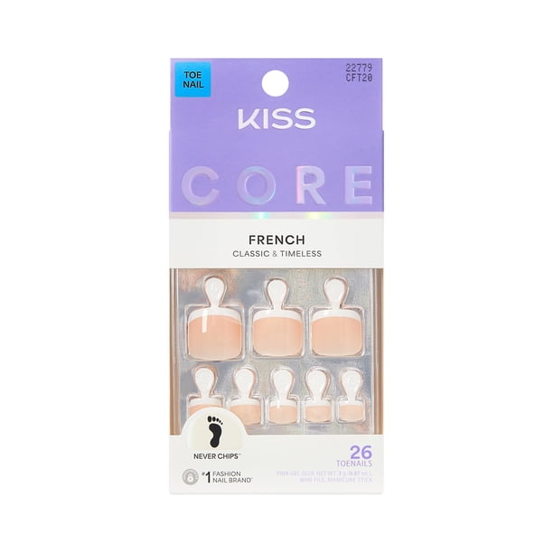 Kit de uñas postizas para pies KISS Core blancas cortas squoval
