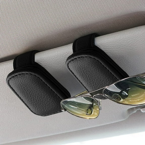 Sunglass Holder for Car, 2 Pack Magnetic Leather Sunglasses Clip for Car Visor, Eyeglass Hanger and Ticket Card Clip, Car SUV Truck Interior Visor Accessories