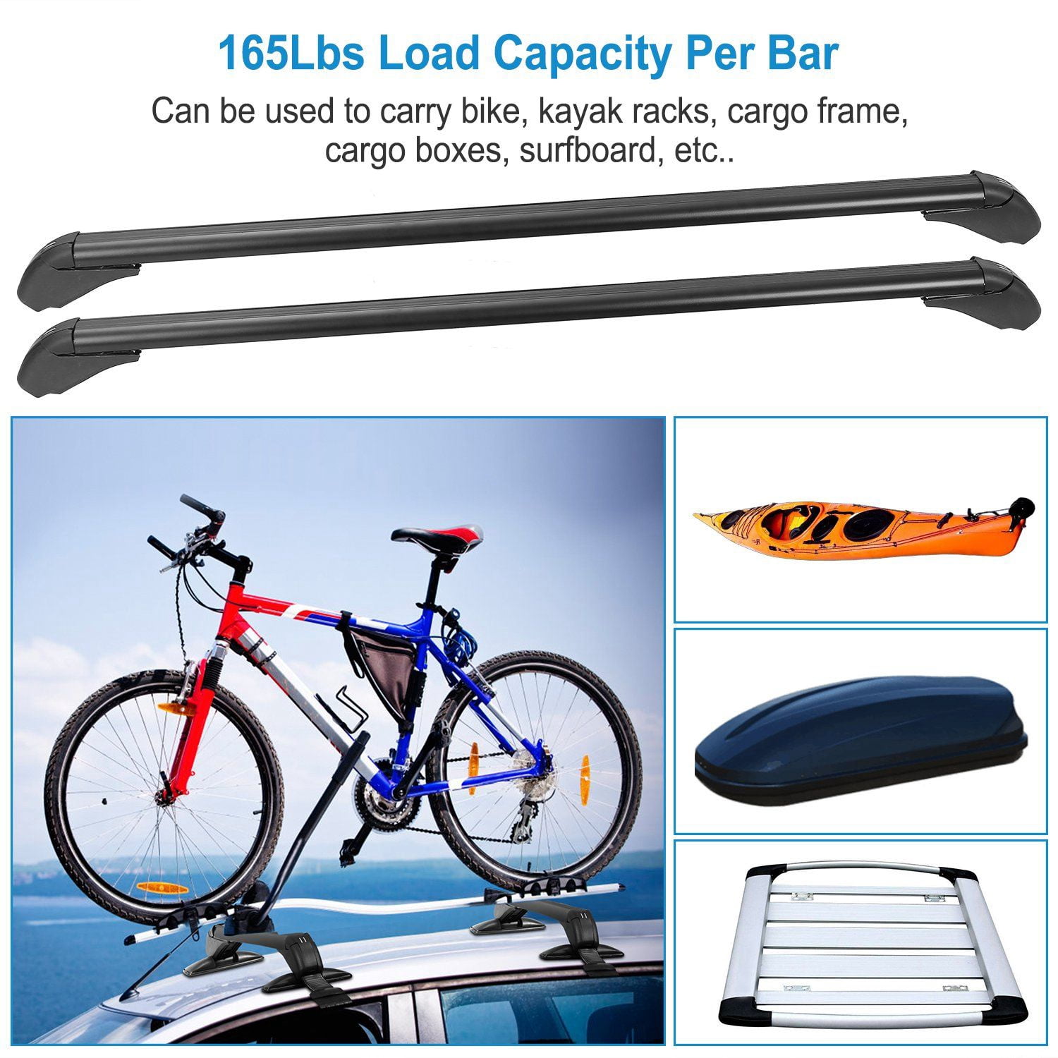 2PCS Universal 43"Car Roof Rack Cross Bars with Anti-Theft Lock Adjustable Aluminum Window Frame Crossbars for Bike Kayak Cargo Luggage