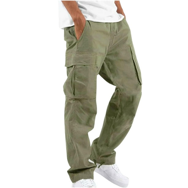 TopLLC Mens Casual Cotton Pants Solid Loose Fit Straight Elastic Drawstring  Waist Sweatpants with Adjustable Pant Legs, Summer Beach Yoga Long Pants  Athletic Trousers,Green 