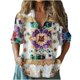 thumbnail image 1 of Vestidos Casuales Para Mujer, Blusas De Mujer De Moda Camisa informal de lino con estampado floral bohemio para mujer, cuello en V y mangas 3/4, 1 of 5