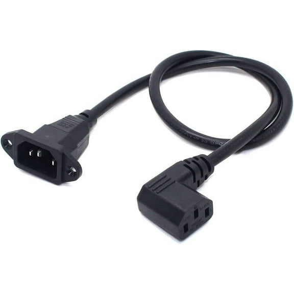 Toptekits 90-Degree Left Angled C13 to C14 with mounting Holes Extension Cord, 2ft/0.6m IEC320 C14 w/mounting Hole to C13 Left Angled AC Power Cord(C14 w/Screw Hole to Left C13)