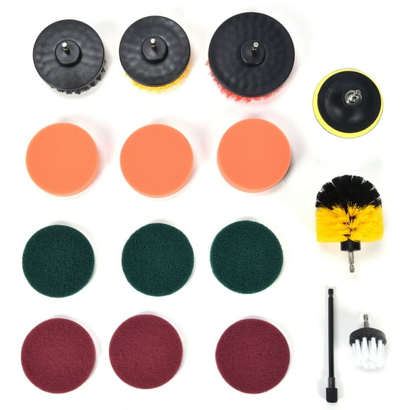 Kit de 16 brosses de nettoyage pour perceuse - Éponge de nettoyage pour mur et sol