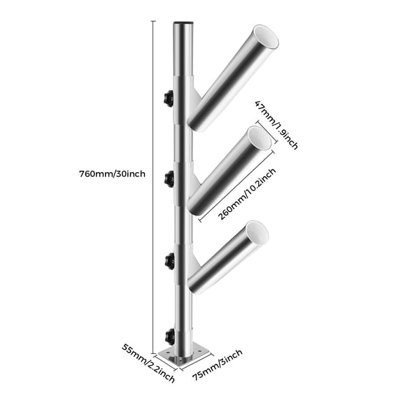ToppiJoy 3-Tube Adjustable Stainless Fishing Rod Holder 30in Height Rocket Launcher Holders