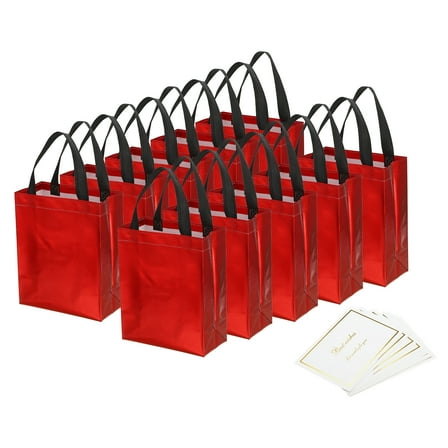 Uxcell Gift Bags with Cards, 12 Set 8" Reusable Non-Woven Gift Goodie Bags, Red