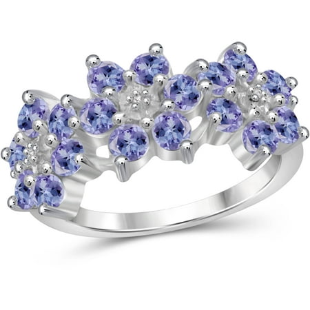 JewelersClub 1.80 Carat T.G.W. Tanzanite Gemstone and White Diamond Accent Sterling Silver Flower Ring