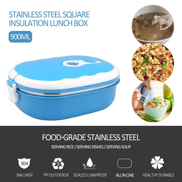 Batería de Cocina Contenedores Fiambrera rectangular Aislamiento térmico a prueba de fugas Anti-quemaduras (Azul)