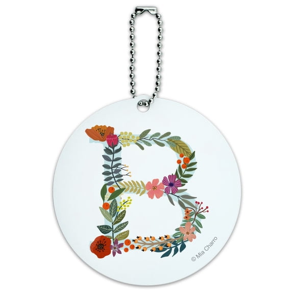 Letter B Floral Monogram Initial Round Luggage ID Tag Card Suitcase Carry-On