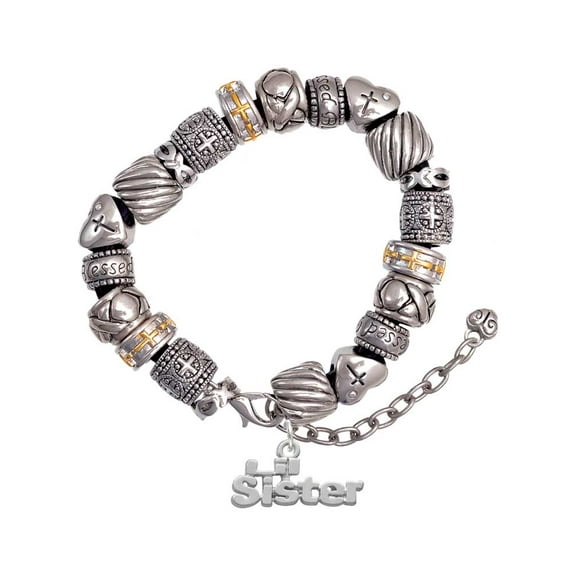 Silvertone Lil Sister Silver Tone Christian Bead Bracelet