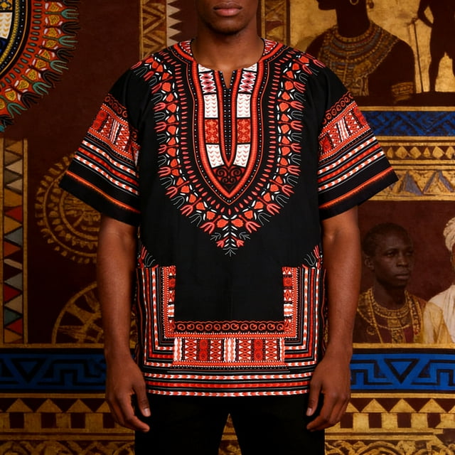 Afroprint Casual Tee with Breathable Abstract African Pattern for Daily Wear Classic Fit Men’s T Shirt