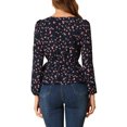 thumbnail image 3 of INSPIRE CHIC Blouse à Manches Longues Florale à Encolure Carrée avec Ceinture Marine TP, 3 of 6
