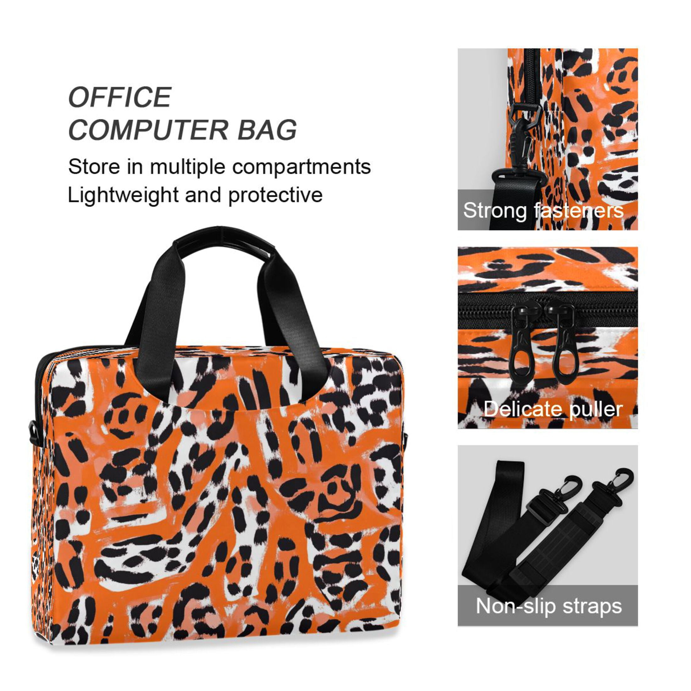 16" Laptop Tote Bag Laptop Sleeve Case Computer Briefcase for Work & Travel Orange Leopard Print
